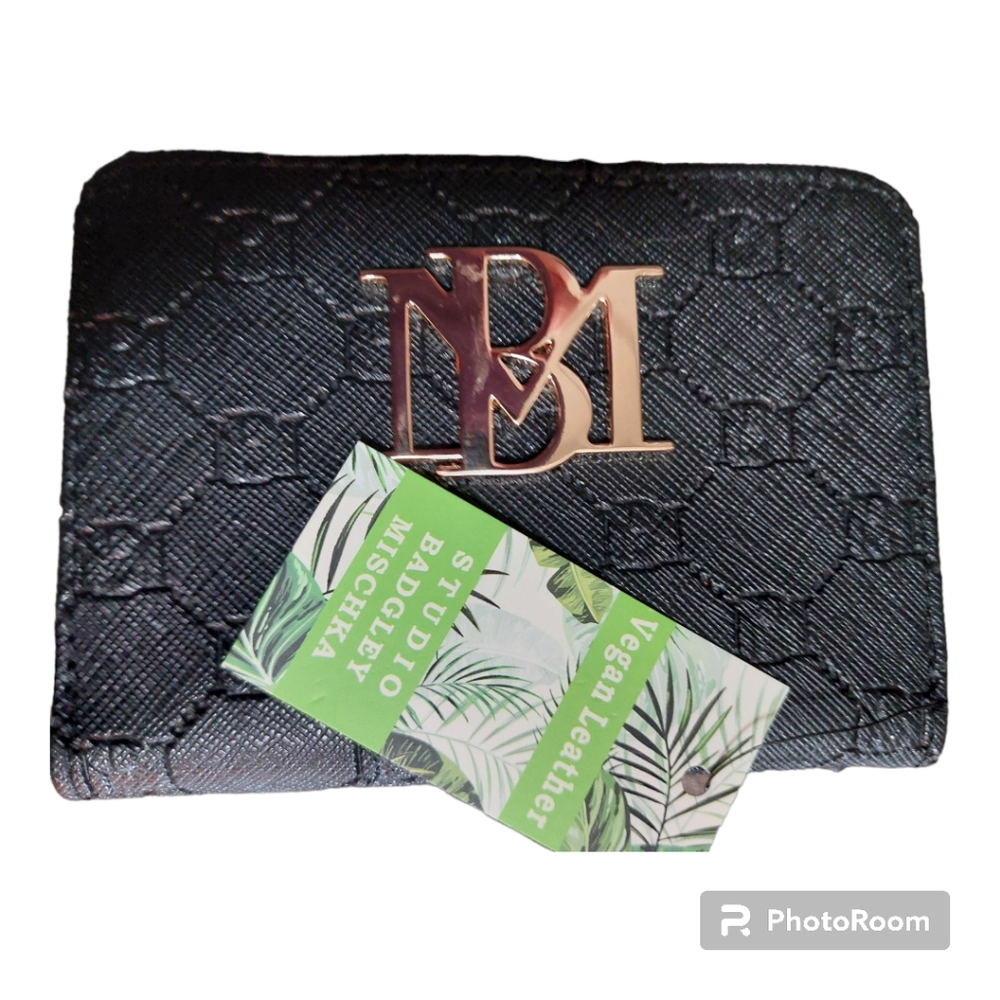 Badgley Mischka Black Studio Wallet with Gold Hardware - NWT